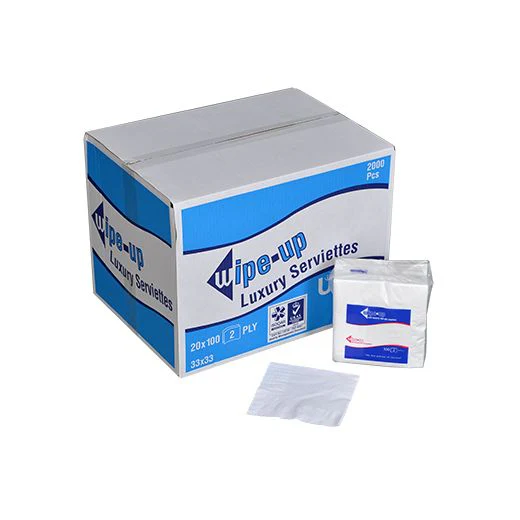 Wipe Up 2ply White Luxury Serviette 33x33 20pkx100